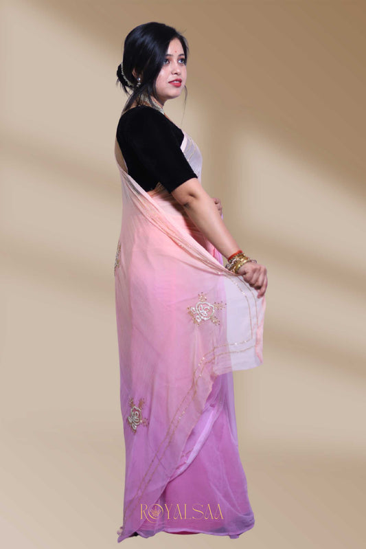 Kadana & Sequence Saree – Handcrafted Lavender & Peach