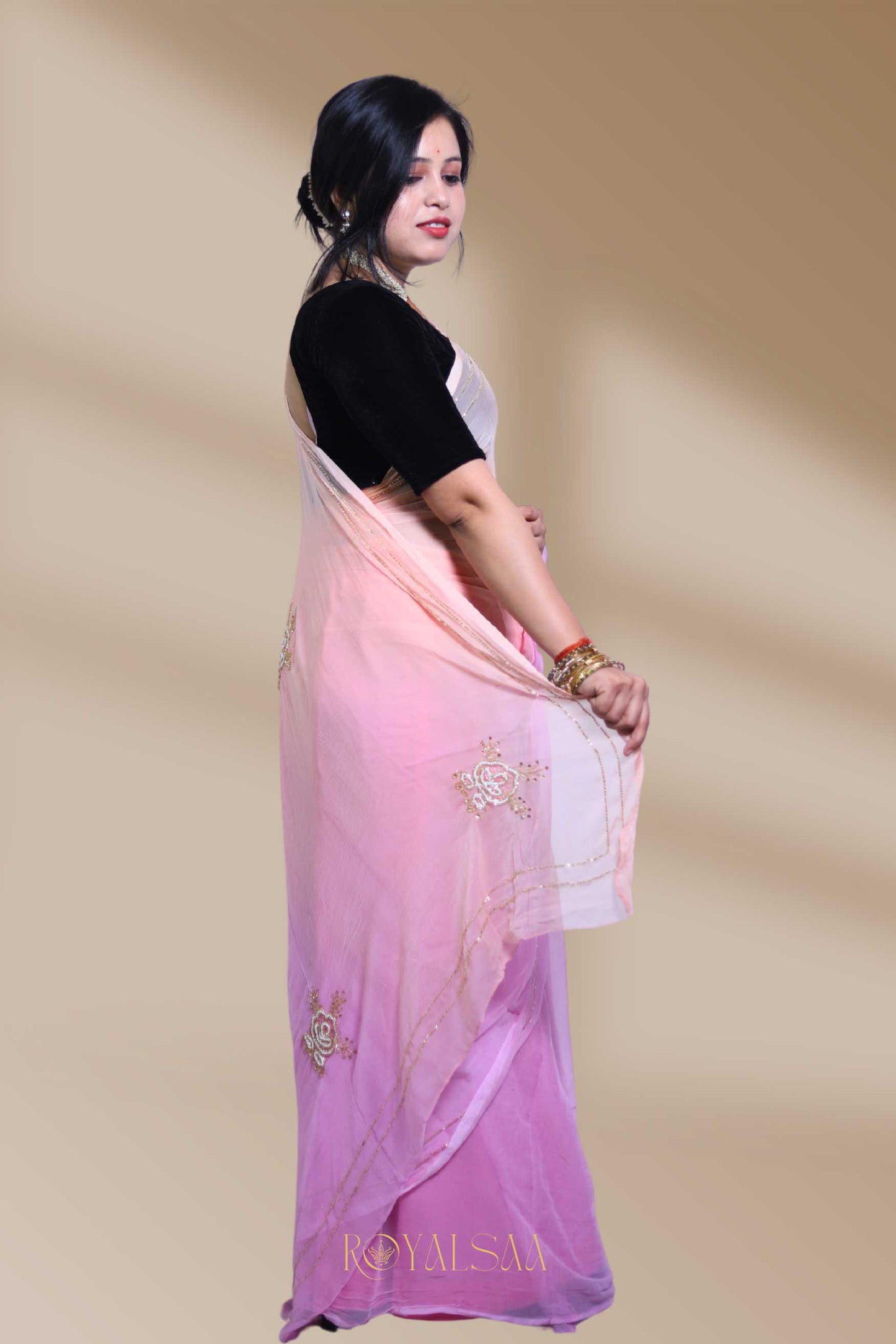 Kadana & Sequence Saree – Handcrafted Lavender & Peach