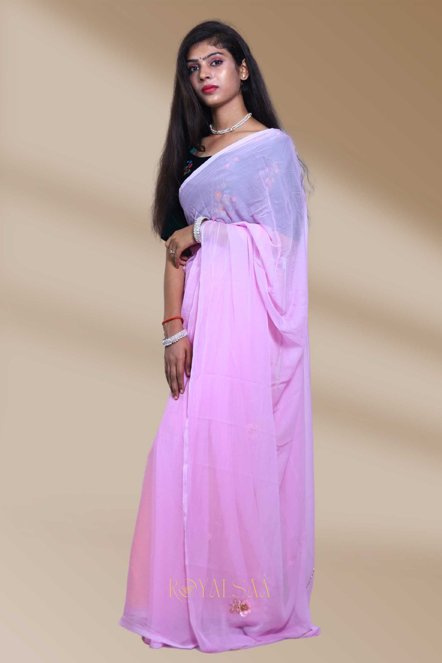 Kasav & Sequin Saree – Handcrafted Lavender