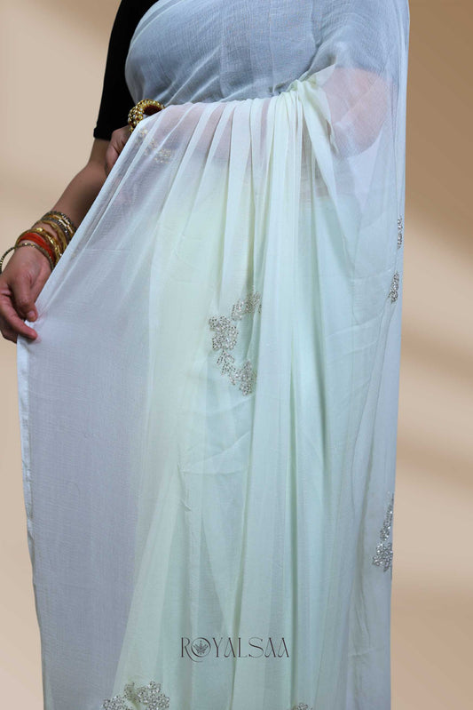 Kadana & Moti Saree – Handcrafted Cream