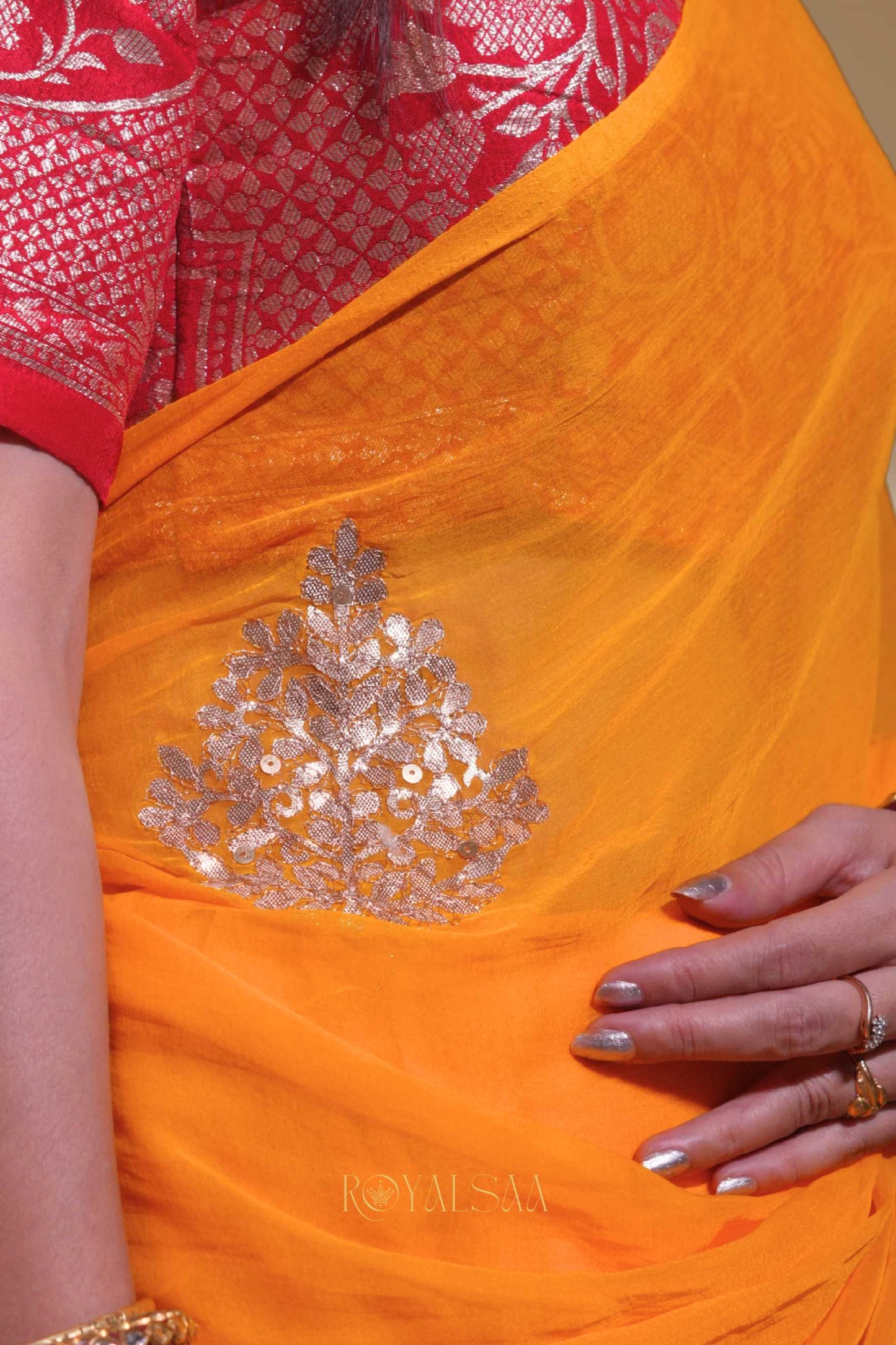 Kasav & Gota Saree – Handcrafted Turmeric Yellow