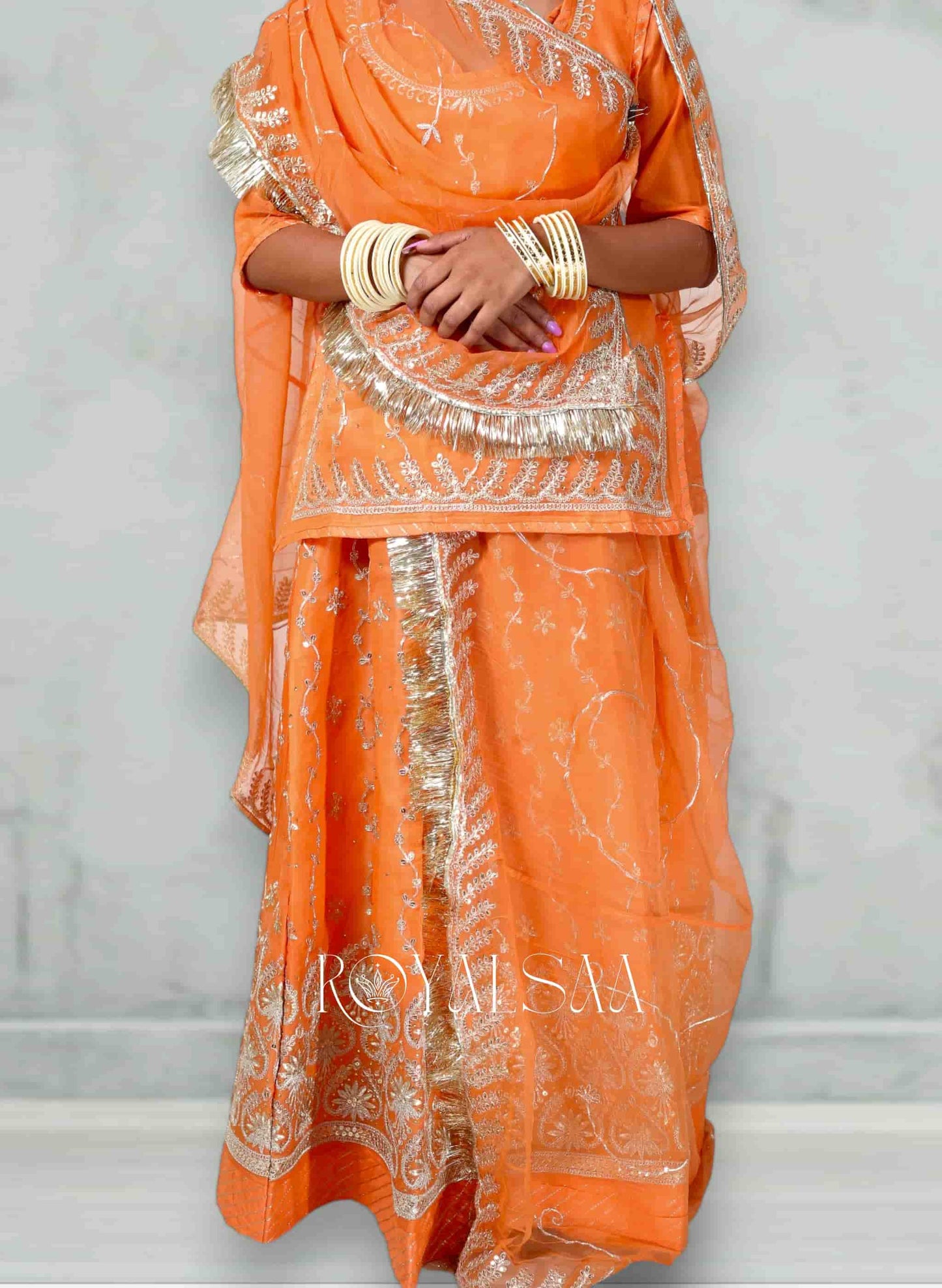 Rust Orange Chiffon Poshak with Zari & Resham Threads