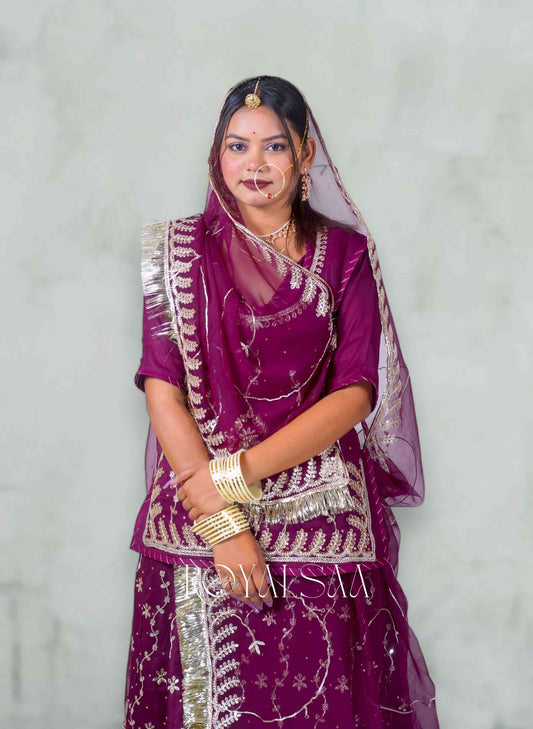 Wine Purple Chiffon Poshak with Zari & Kundan