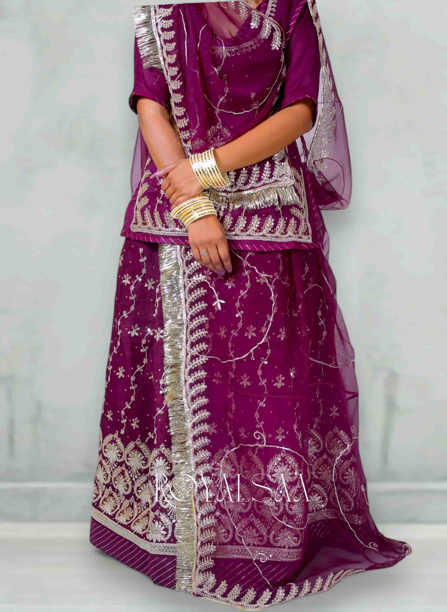 Wine Purple Chiffon Poshak with Zari & Kundan