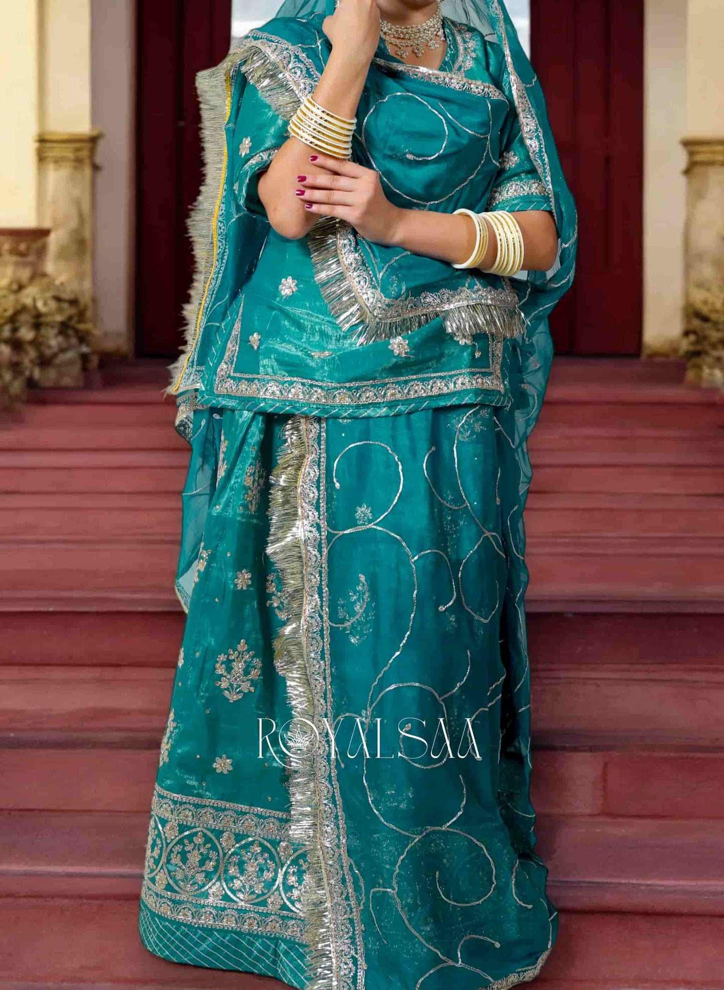 Jimmy Chu Teal Green Rajputi Poshak