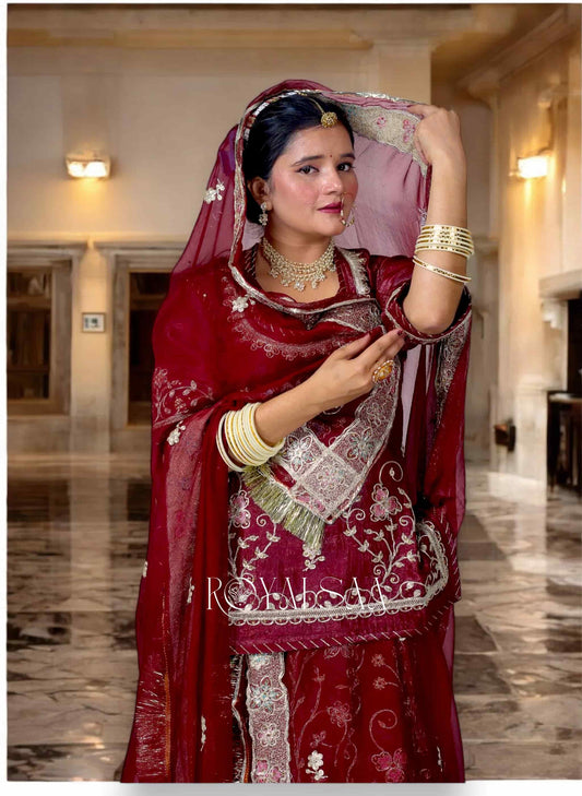 Mehroon Poshak with Aari & Resham Embroidery