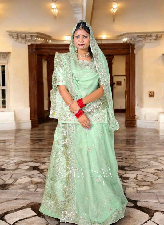 Mint Green Rajputi Poshak – Zari, Cutdana & Stone Work