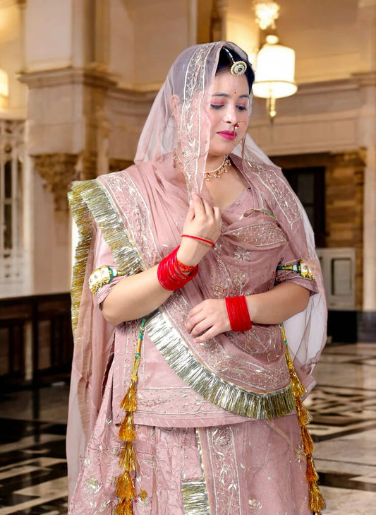 Faded Pink Rajputi Poshak – Crap Silk with Zardozi