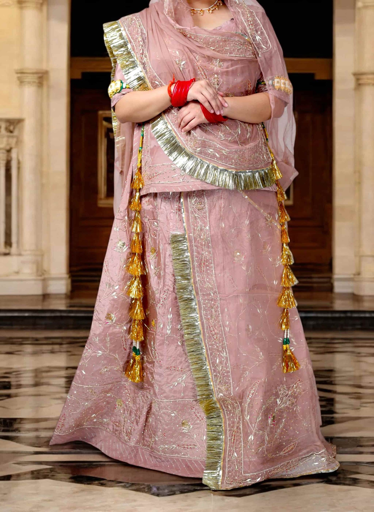 Faded Pink Rajputi Poshak – Crap Silk with Zardozi