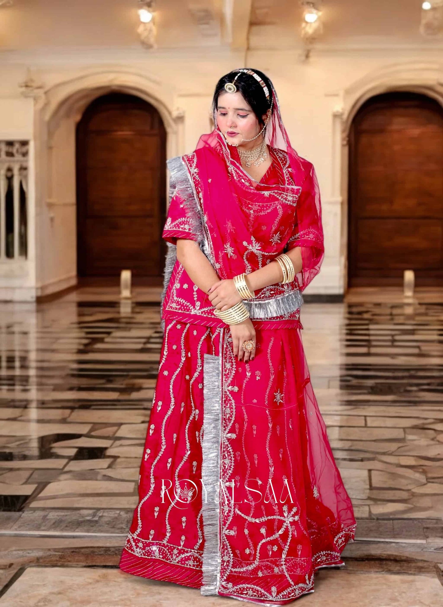 Rani Sa Magenta Poshak – Bamber Satin with Zari & Zardosi Work