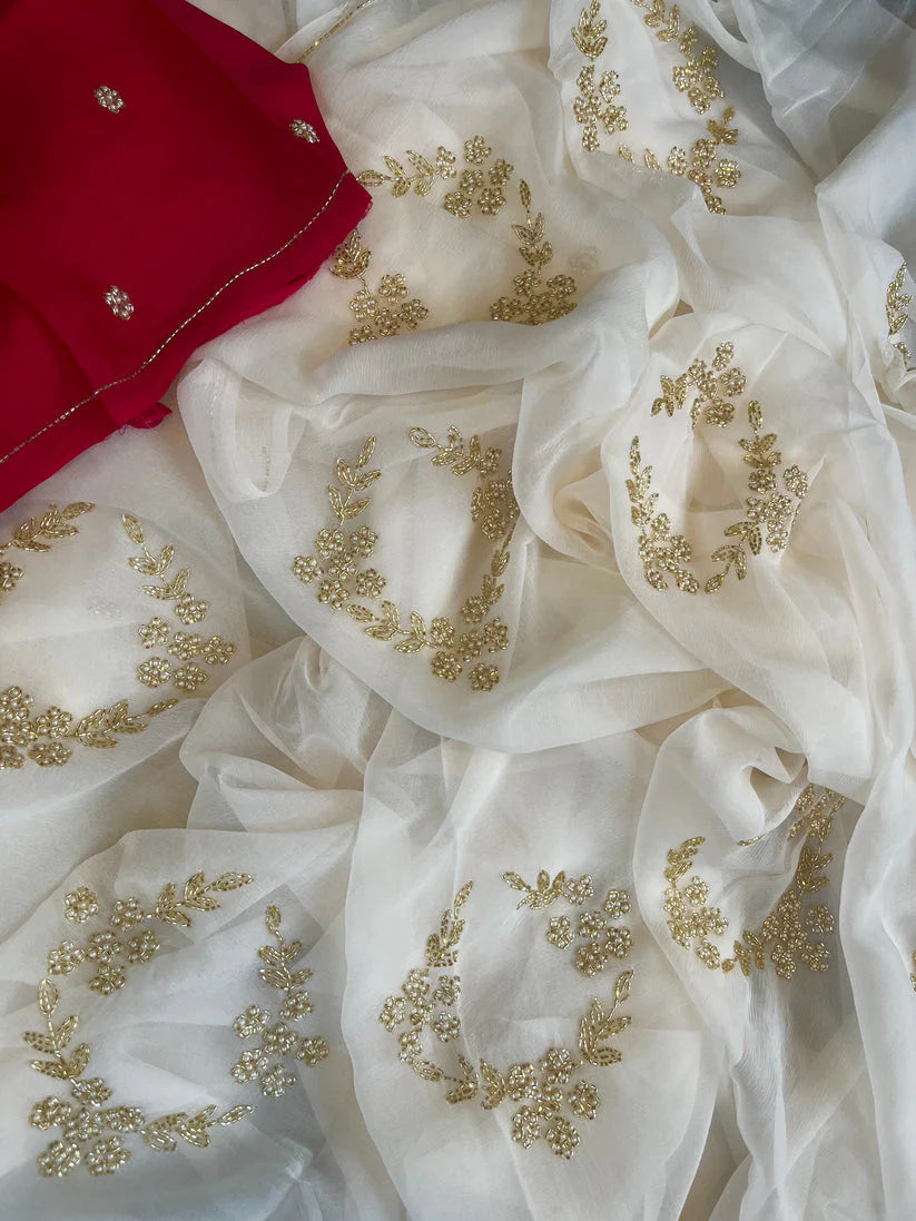 Kadana & Moti Saree – Handcrafted Cream