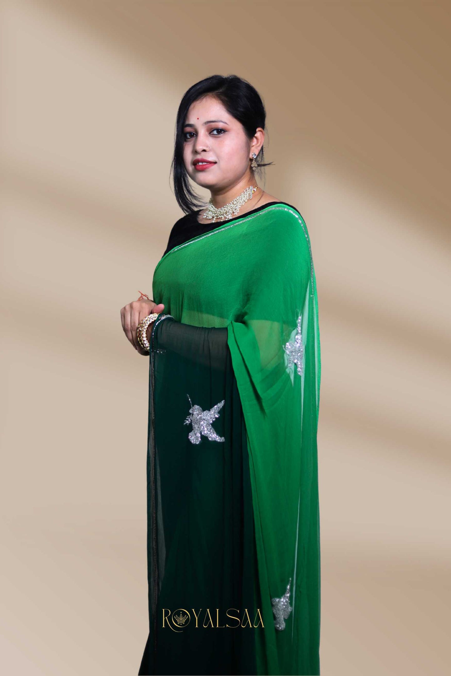 Mehira Gota Saree – Handcrafted Peacock Elegance