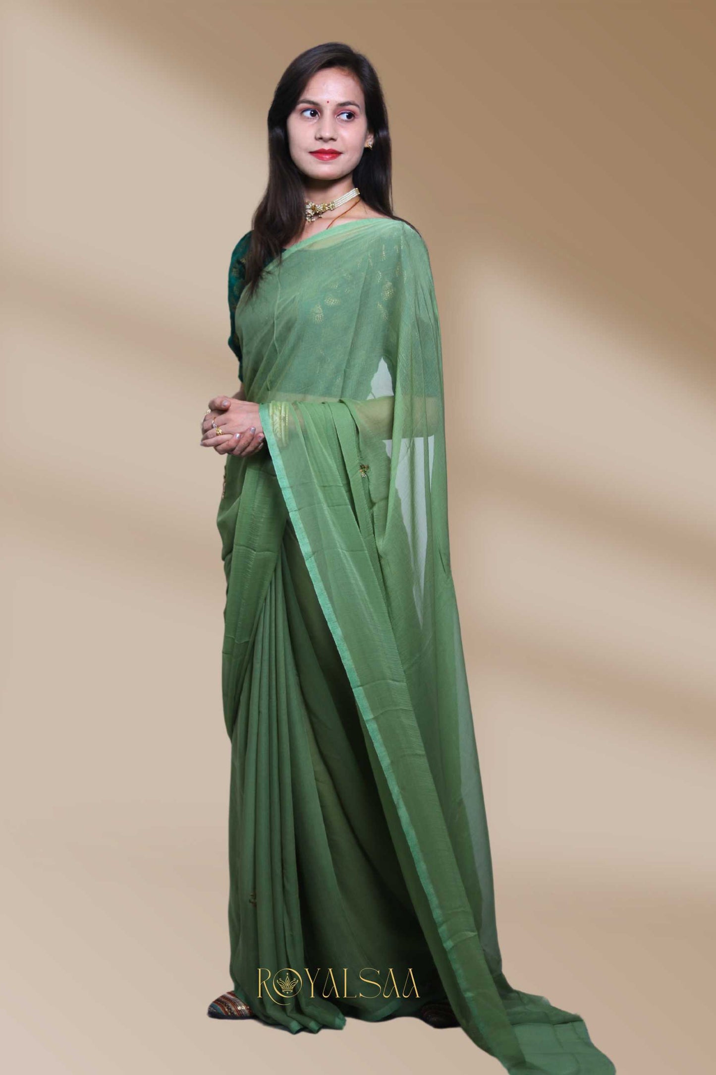 Sequin Saree – Handcrafted Elegance in Olive Green