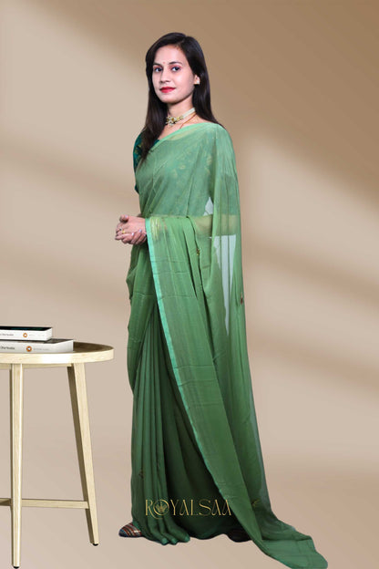 Sequin Saree – Handcrafted Elegance in Olive Green