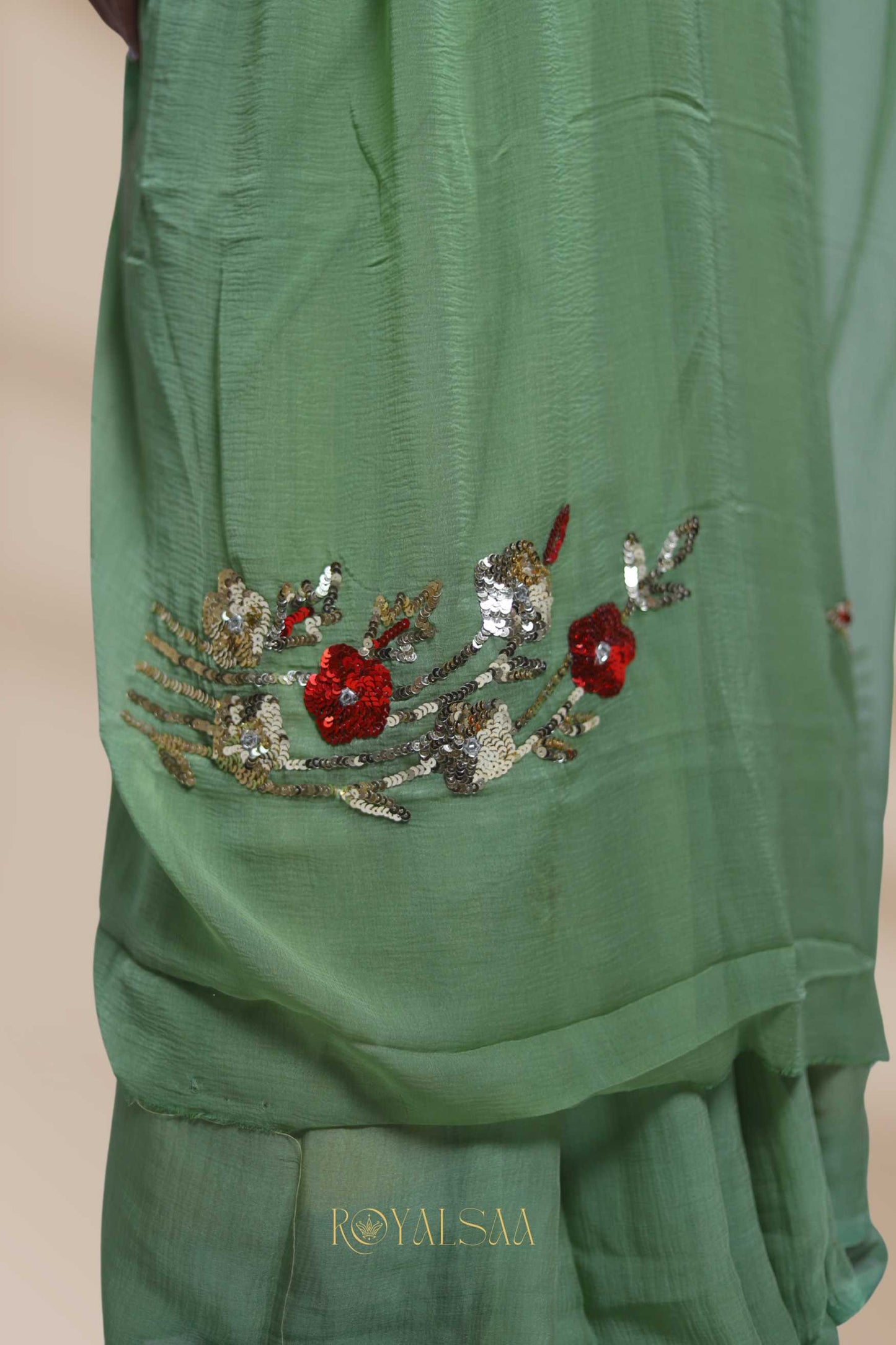 Sequin Saree – Handcrafted Elegance in Olive Green