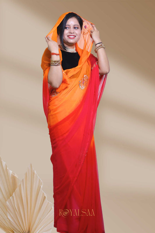 Gota Saree – Handcrafted Brilliance with Peacock Motif