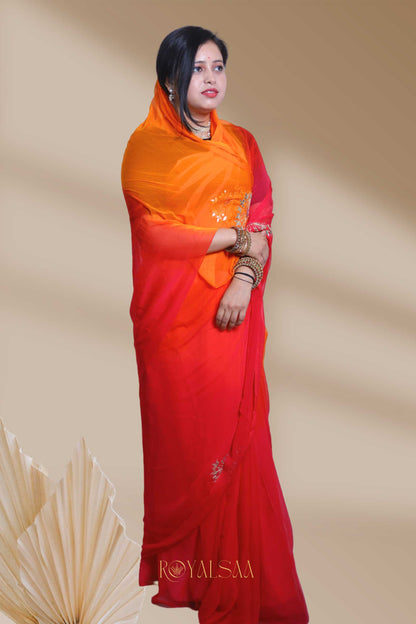 Gota Saree – Handcrafted Brilliance with Peacock Motif