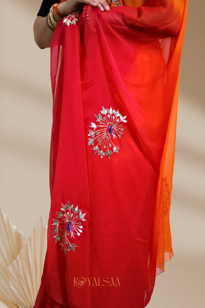 Gota Saree – Handcrafted Brilliance with Peacock Motif