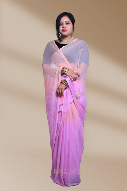 Kadana & Sequence Saree – Handcrafted Lavender & Peach