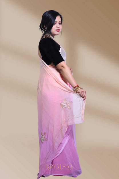 Kadana & Sequence Saree – Handcrafted Lavender & Peach