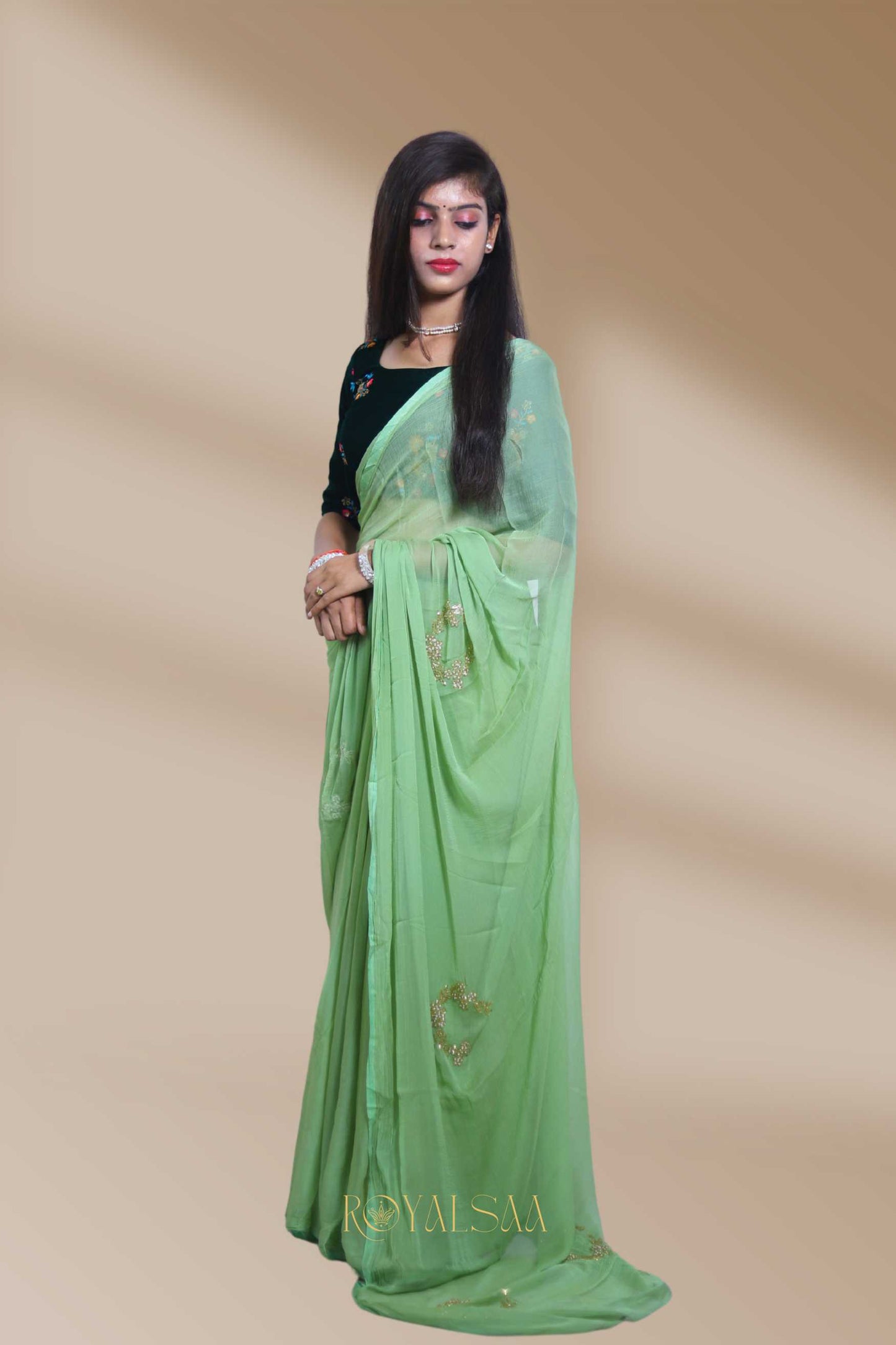 Kadana & Moti Saree – Handcrafted Fern Green