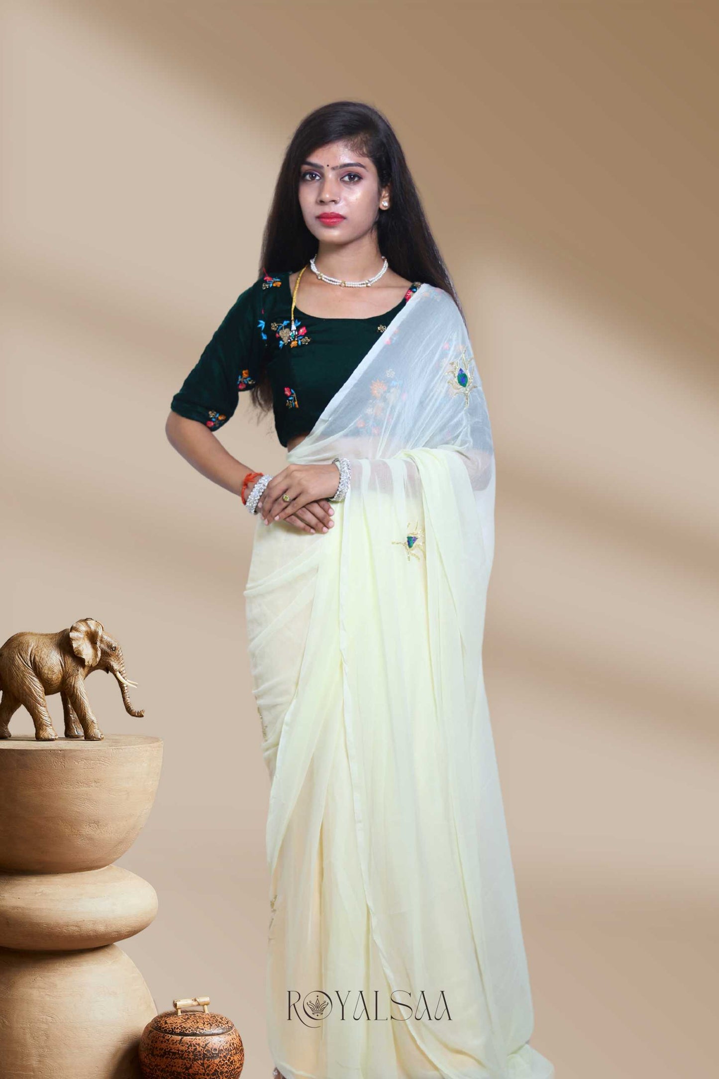 Resham & Kadana Saree – Handcrafted Banana Yellow