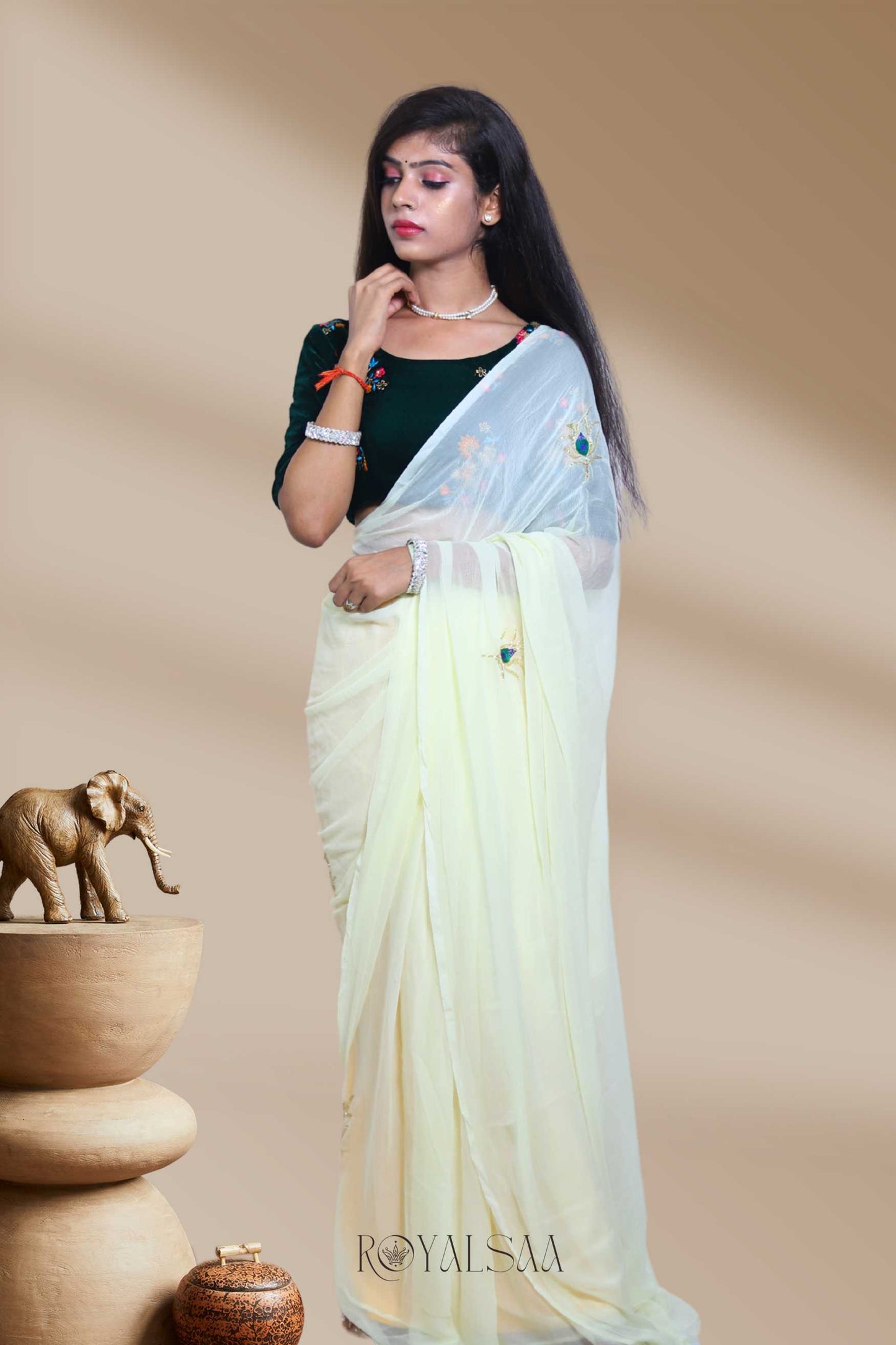 Resham & Kadana Saree – Handcrafted Banana Yellow