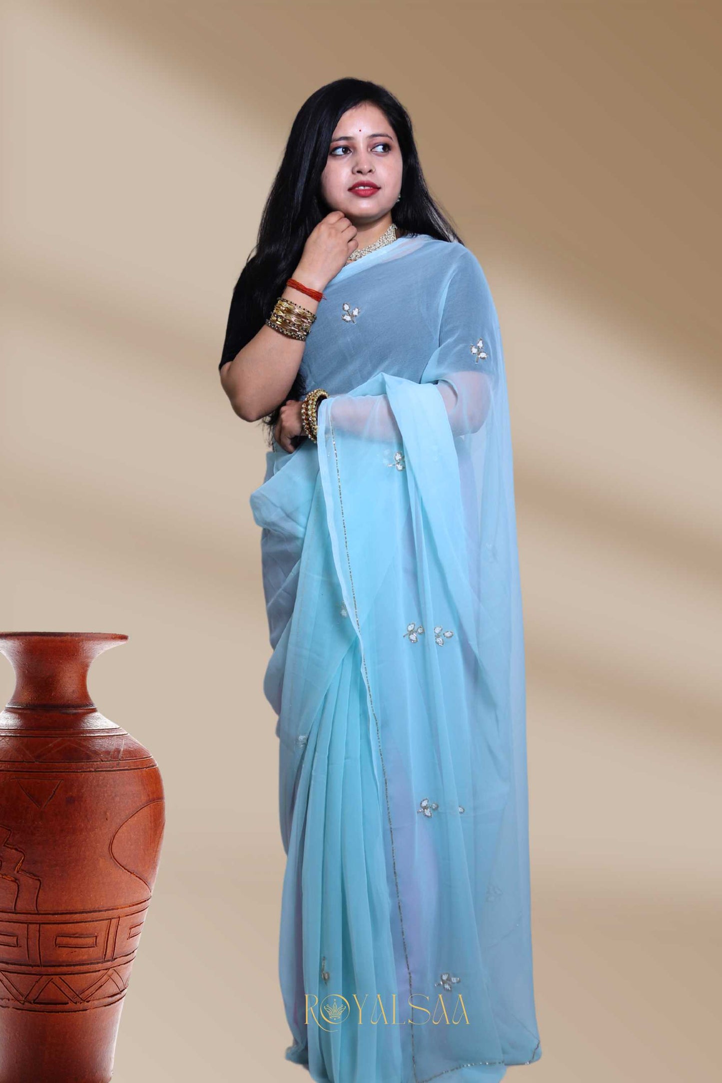 Blue Butti Saree for Festive Wear