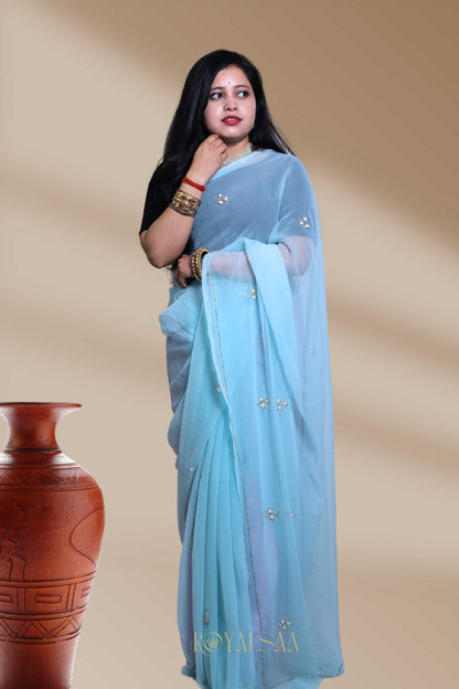 Blue Butti Saree for Festive Wear
