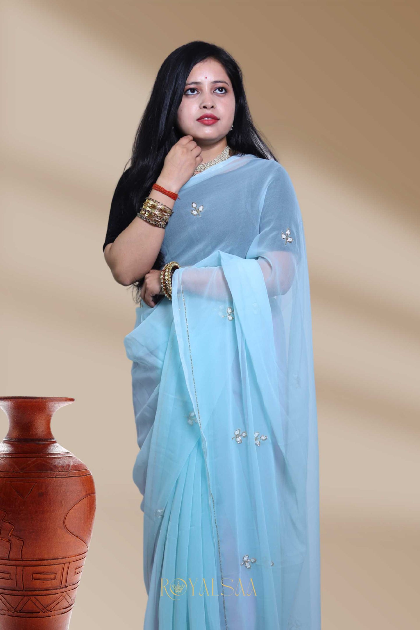 Blue Butti Saree for Festive Wear