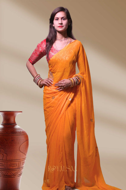 Kasav & Gota Saree – Handcrafted Turmeric Yellow
