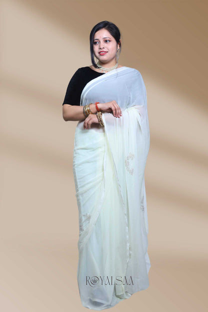 Kadana & Moti Saree – Handcrafted Cream