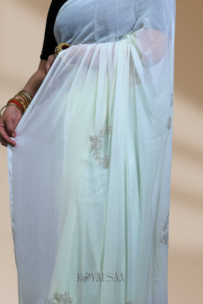 Kadana & Moti Saree – Handcrafted Cream