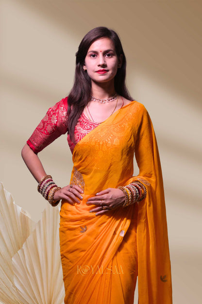 Kasav & Gota Saree – Handcrafted Turmeric Yellow
