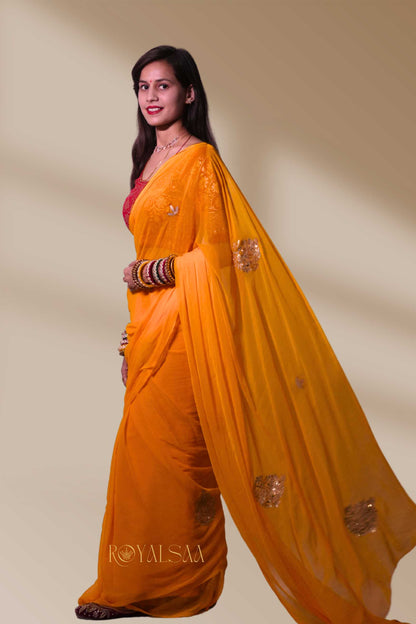 Kasav & Gota Saree – Handcrafted Turmeric Yellow