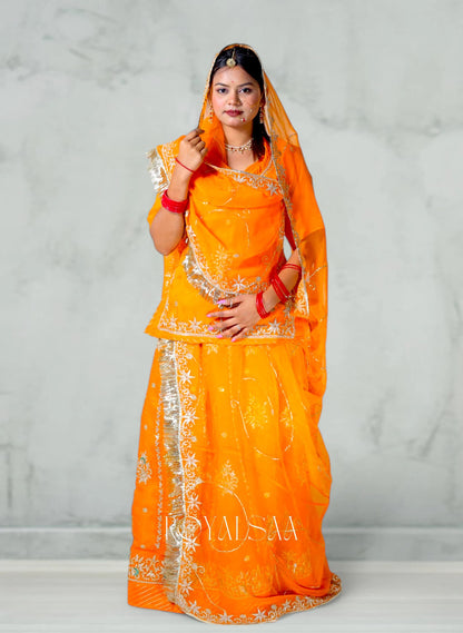 "Orange Chiffon Rajputi Poshak–  Resham"