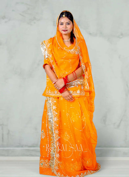 "Orange Chiffon Rajputi Poshak–  Resham"