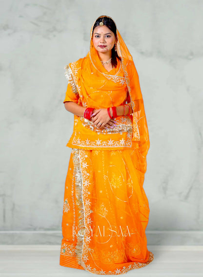 "Orange Chiffon Rajputi Poshak–  Resham"