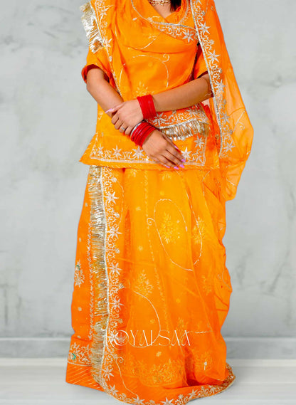"Orange Chiffon Rajputi Poshak–  Resham"