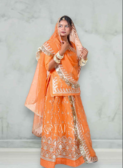Rust Orange Chiffon Poshak with Zari & Resham Threads