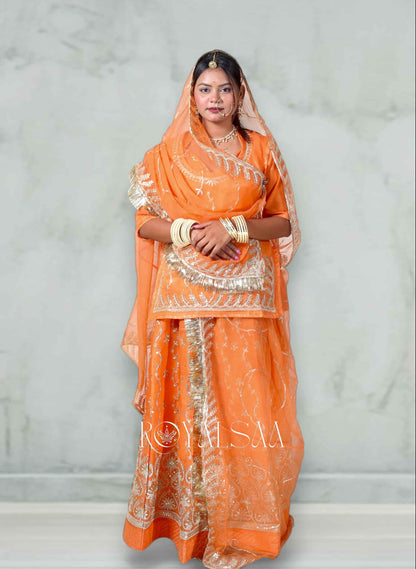 Rust Orange Chiffon Poshak with Zari & Resham Threads