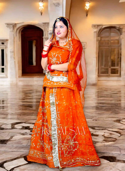 Rust Orange Rajputi Poshak – Crap Silk with Zardozi
