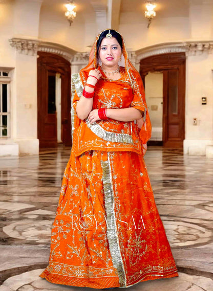 Rust Orange Rajputi Poshak – Crap Silk with Zardozi