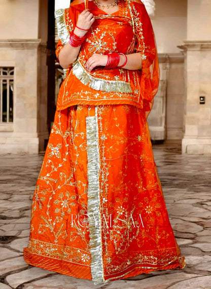 Rust Orange Rajputi Poshak – Crap Silk with Zardozi