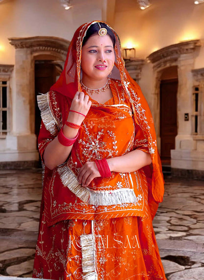 Rust Orange Rajputi Poshak – Crap Silk with Zardozi