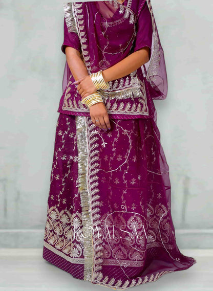 Wine Purple Chiffon Poshak with Zari & Kundan