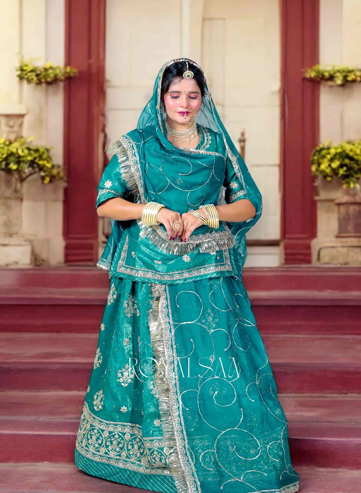 Jimmy Chu Teal Green Rajputi Poshak