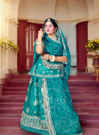 Jimmy Chu Teal Green Rajputi Poshak