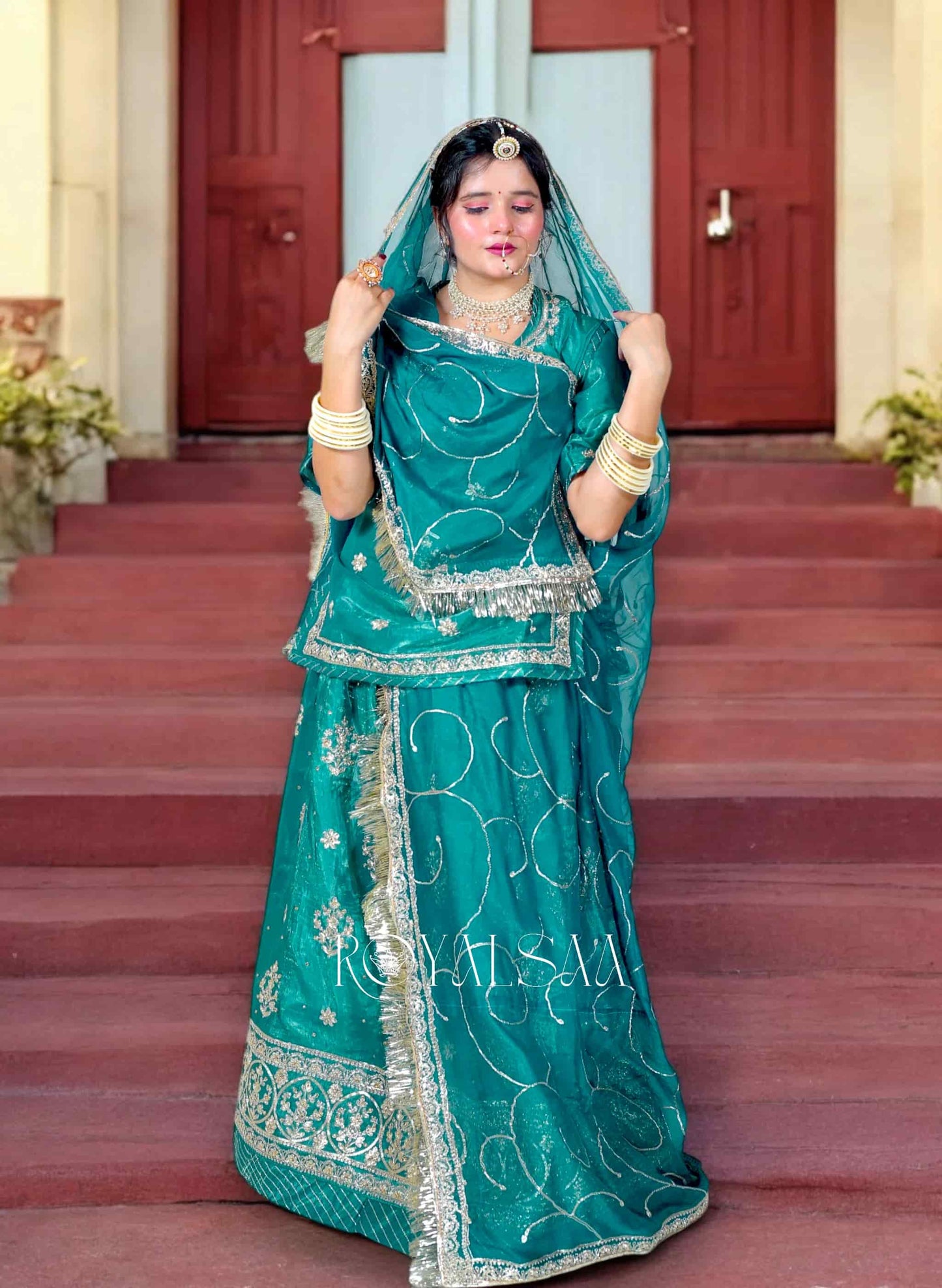 Jimmy Chu Teal Green Rajputi Poshak