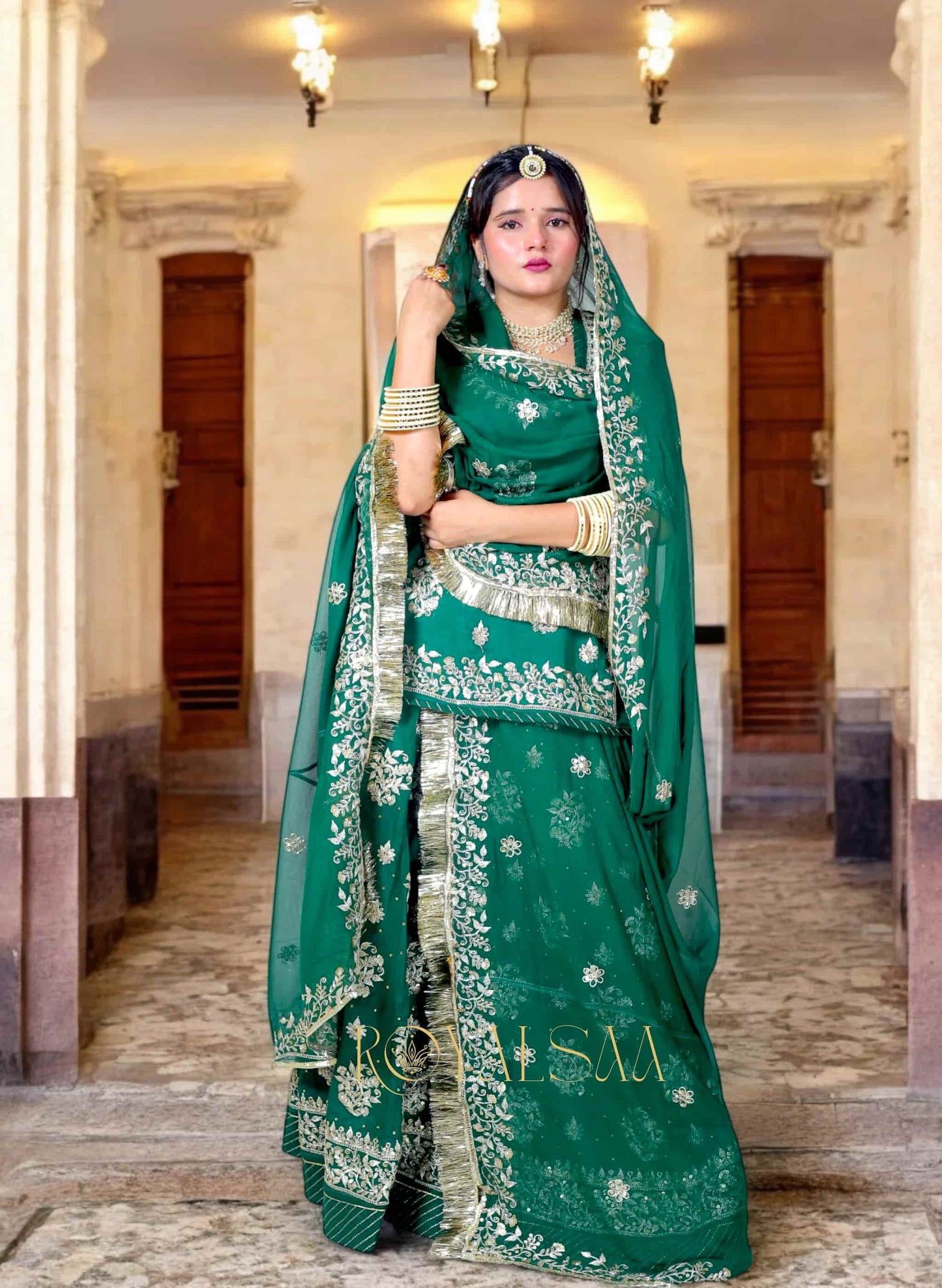 Hariyali Rajputi Poshak - Chiffon with Zari & Sequins